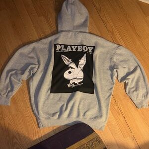 PLAYBOY  X MISGUIDED Gray Hoodie with Black Graphic